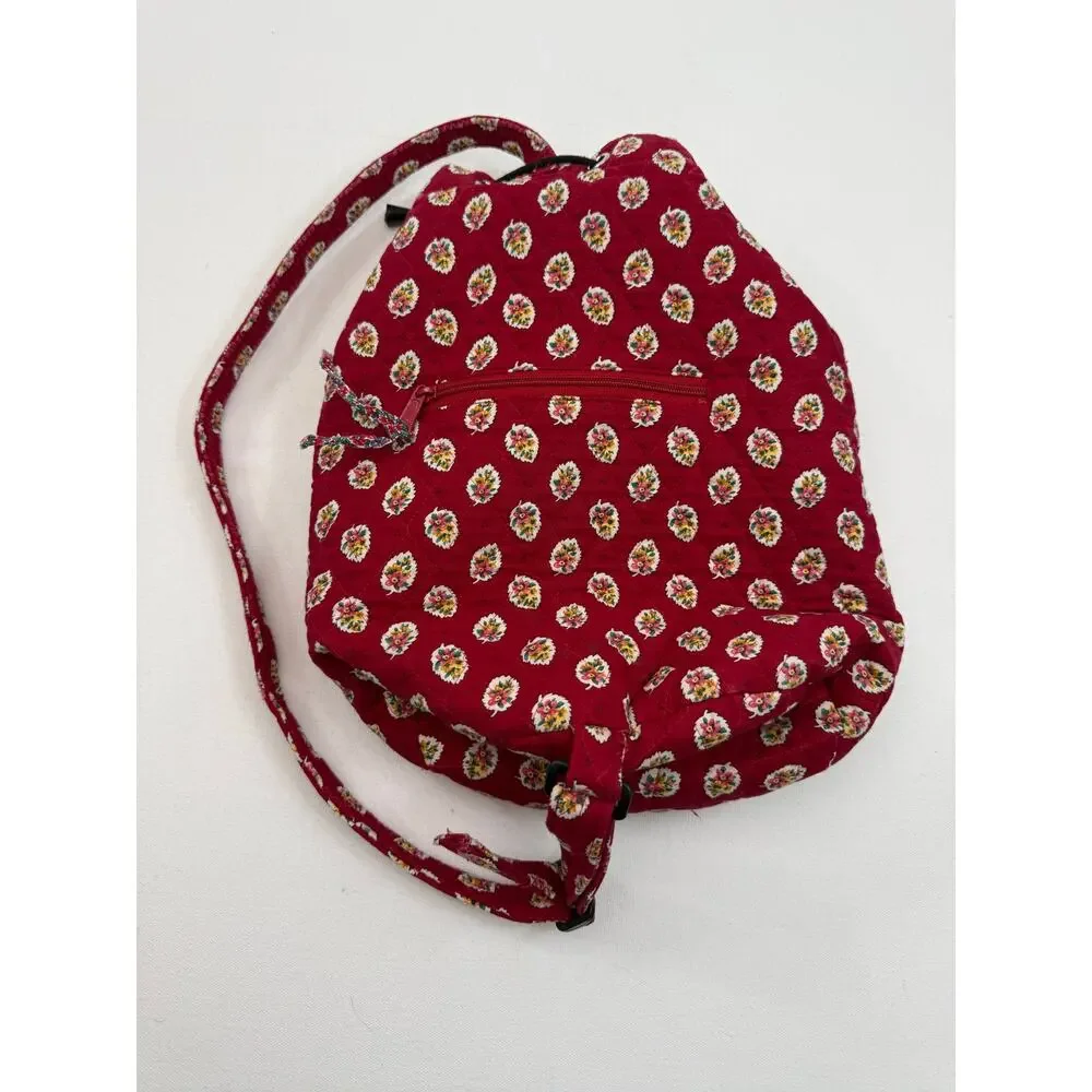 Vintage Vera Bradley Quilted Mini‎ Backpack Red Leaf 1997 Granny Cottage